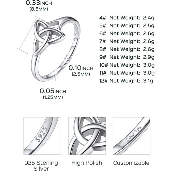 🆕 Women Silver Triquetra Celtic Knot Promise Ring Sterling Passed Strict Skin - Picture 6 of 7